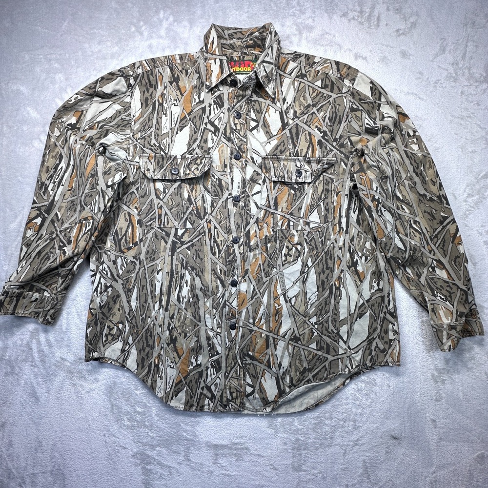 Vintage Avid Outdoor Shirt Mens Large Multicolor Camo Cotton Retro Button Up